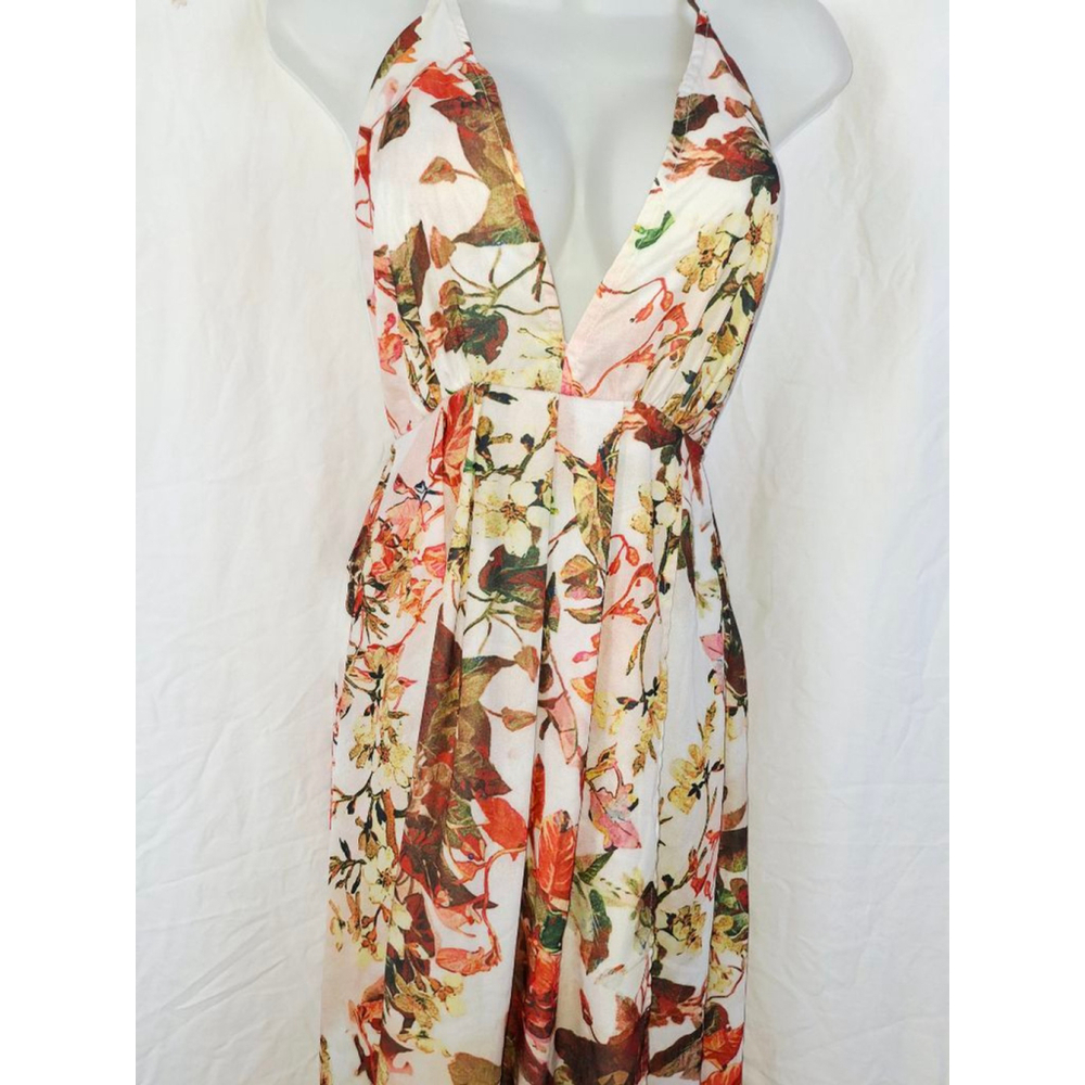 Maxi dress PRETTY LITTLE THING Size 2 White Brown Floral beachwear resortcore - Picture 3 of 7